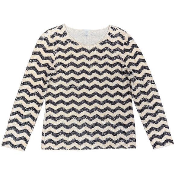EUC Women's J. CREW‎ Chevron Zig Zag Sequin Tee Blouse | Size S - Picture 5 of 9